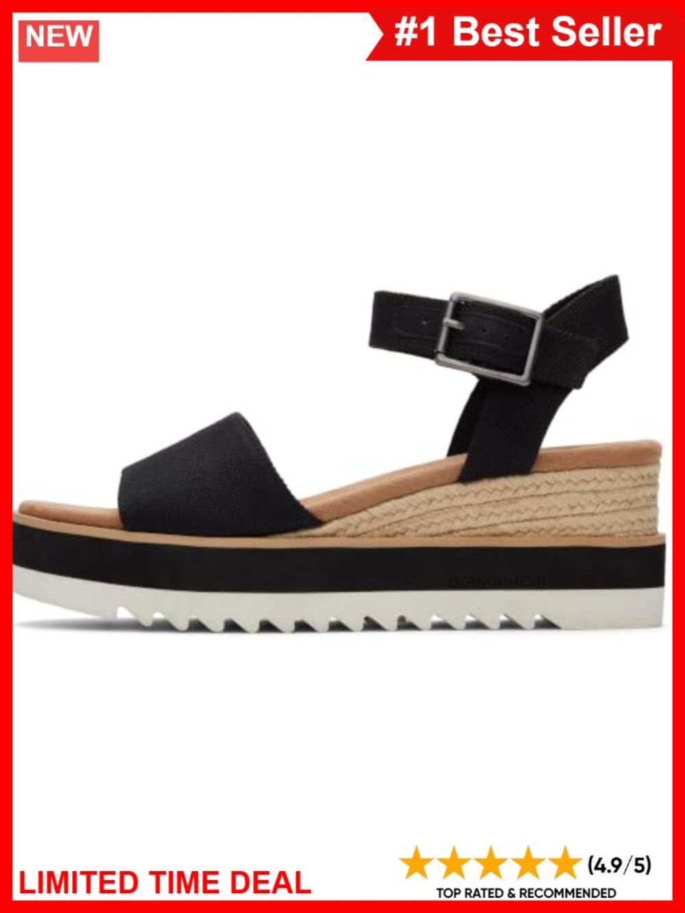 TOMS Diana Wedge Sandal Canvas OrthoLite Insole Espadrille Casual